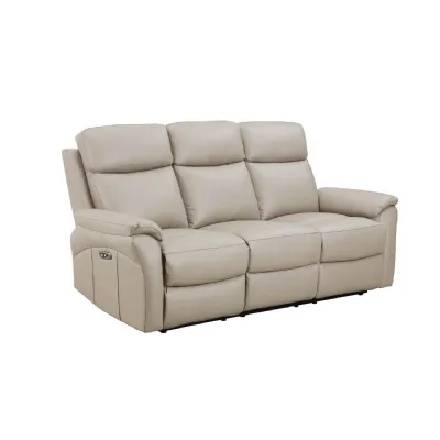 Cashmere Cream Leather 3 Seater Electric Recliner Sofa
