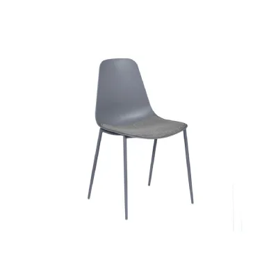 Grey Moulded Seat Dining Chair Fabric Padded Seat Metal Legs