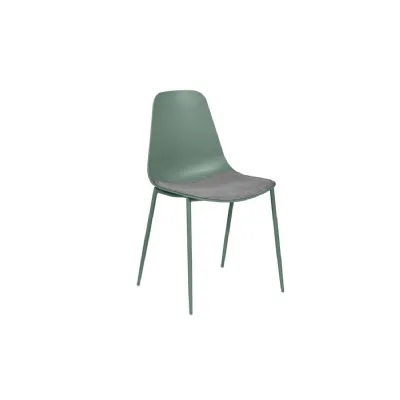 Green Moulded Seat Dining Chair Fabric Padded Seat
