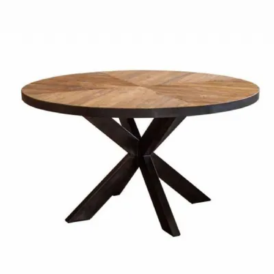 Industrial Natural Mango Wood 4 Seater Round Dining Table with Black Metal Legs