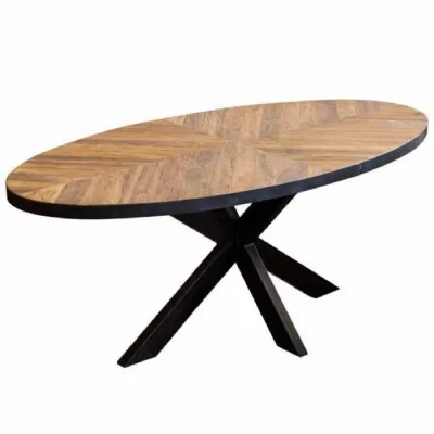 Industrial Natural Reclaimed Wood Oval 6 Seater Dining Table