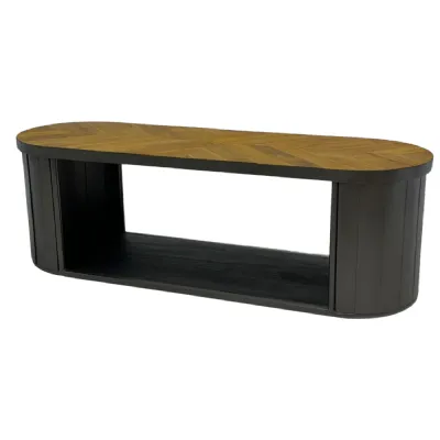 Modern Chevron Wood and Black Panel TV Media Unit with Open Shelf