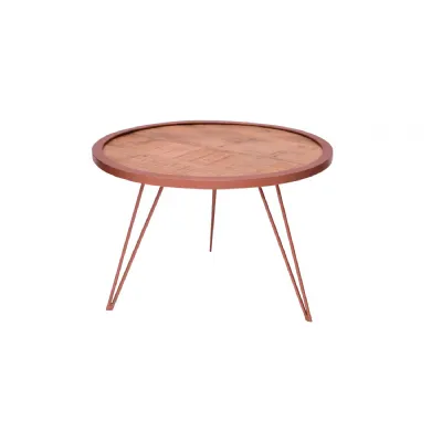 Modern Round Coffee Table with Copper Legs