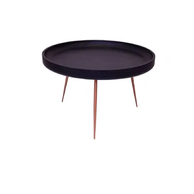 Modern Black Round Coffee Table with Copper Legs