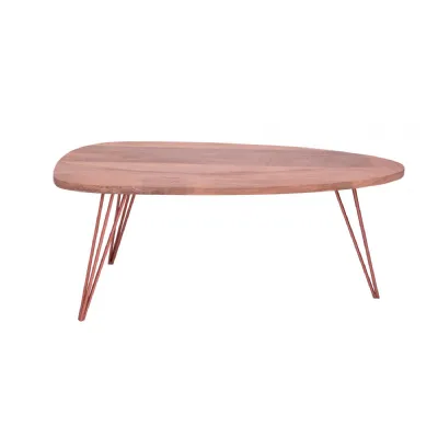 Modern Oval Mango Wood Coffee Table with Copper Hairpin Legs