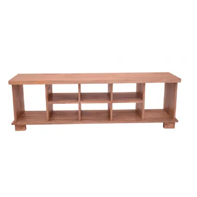 Modern Natural Mango Wood Large Shoe Storage Rack with Open Shelving