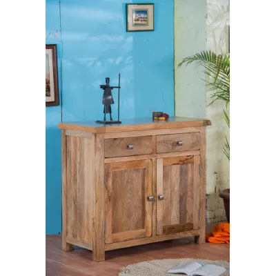 Rustic Light Waxed Solid Mango Wood 2 Door 2 Drawer Sideboard
