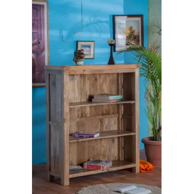 Modern Natural Mango Wood Bookcase with Adjustable Shelves