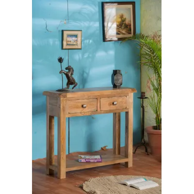 Modern Solid Mango Wood 2 Drawer Console Table