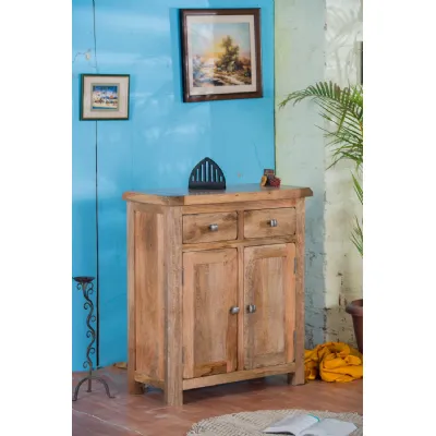 Rustic Solid Mango Wood Hall Cabinet with 2 Doors 2 Drawers