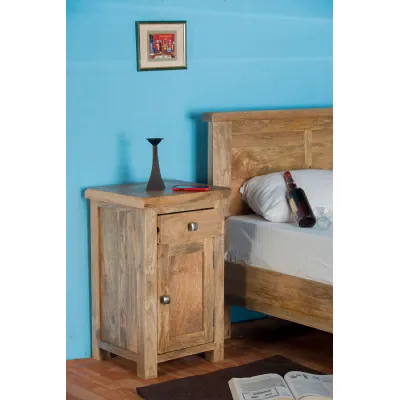 Rustic Mango Wood 1 Drawer 1 Door Bedside Cabinet