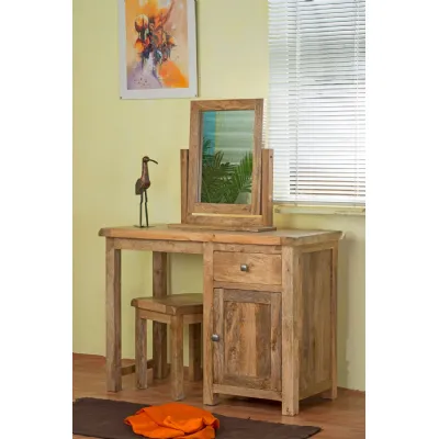 Modern Natural Mango Wood Dressing Table with Drawer and Cabinet