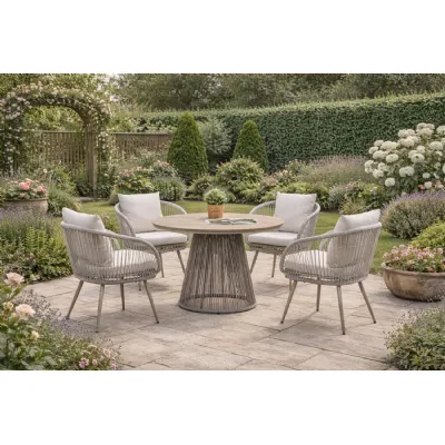 Natural Polyrattan Round Outdoor Dining Table Set 4 Chairs