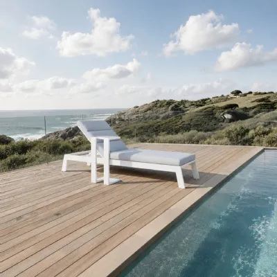 Modern White Aluminium Outdoor Sun Lounger with Side Table