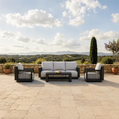 Modern 5 Seater Black and Grey Aluminium Outdoor Lounge Set with Coffee Table