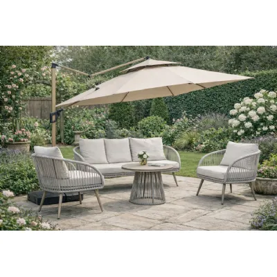 Beige Fabric 3m Cantilever Parasol Solar Powered LED Lights