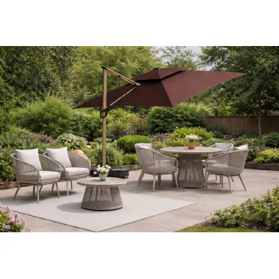 Brown Fabric 3m Cantilever Parasol Solar Powered LED Lights