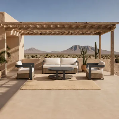 Modern 5 Seater Grey Aluminium and Wicker Outdoor Lounge Set with Coffee Table