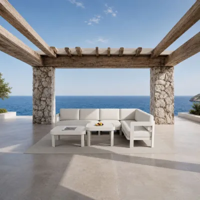Modern 8 Seater White Aluminium Corner Outdoor Lounge Set with Tables