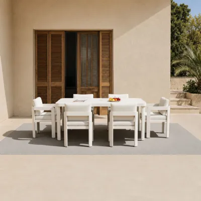 Modern 6 Seater White Aluminium Outdoor Rectangular Dining Set