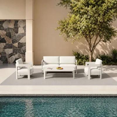 Modern 4 Seater White Aluminium Outdoor Lounge Set with Coffee Table