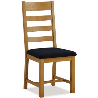 Traditional Solid Oak Ladderback Dining Chair with Dark Fabric Seat