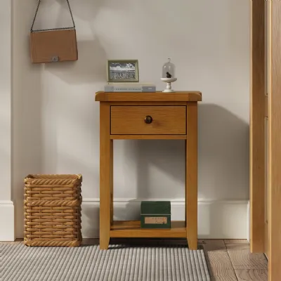 Modern Style Natural Solid Oak Console Hall Table with Drawer and Shelf