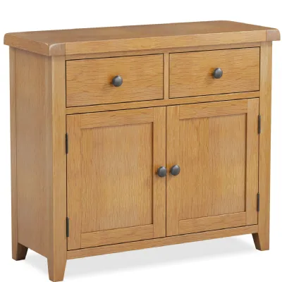 Modern Oak 2 Door 2 Drawer Small Sideboard with Metal Knob Handles