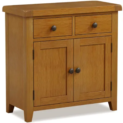 Small Oak Sideboard with Double Door Cupboard and Two Drawers