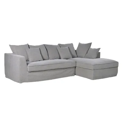 Modern Light Grey Fabric Upholstered Corner Sofa With Scatter Cushions