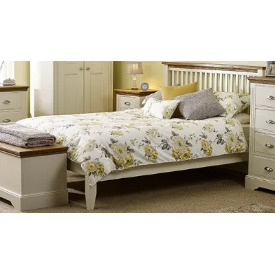 Painted and Solid Oak Top Slatted 6ft Low End Bed