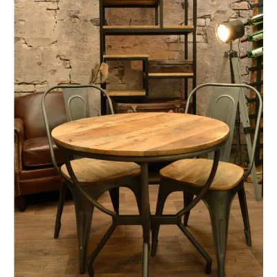 Rustic Wood Round Bistro Dining Table 80cm Diameter