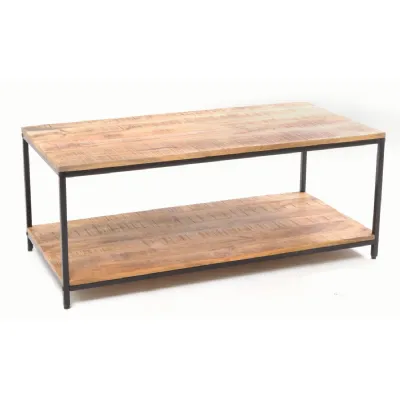 Industrial Natural Mango Wood Rectangular Coffee Table with Shelf