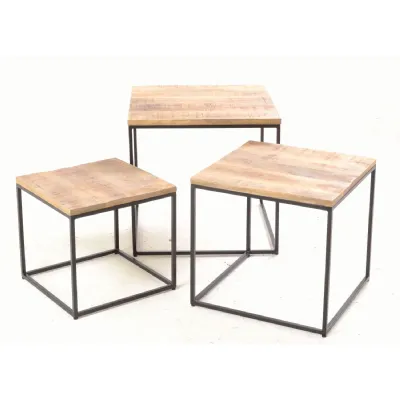 Industrial Natural Mango Wood Nest of 3 Tables