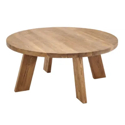 Natural Teak Round Coffee Table with Chunky Angled Legs