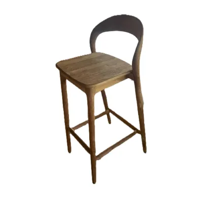 Vintage Natural Wood Bar Stools with Curved Backrest