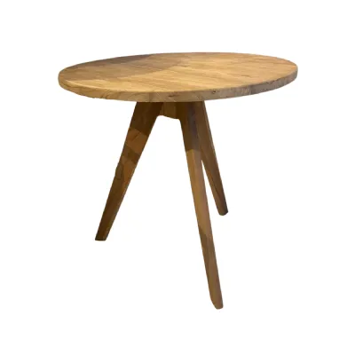 Modern Round Teak Wood Bistro Table with Triangular Legs