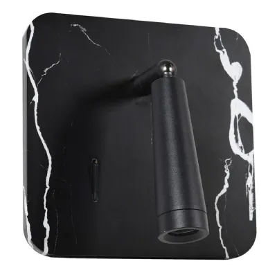 Black Marble Effect Wall Light with Usb Port