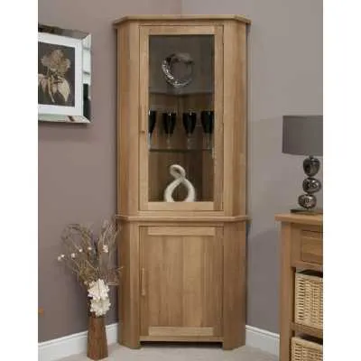 Opus Oak Corner Glass Display Unit With Light Cupboard Storage Base Glass Door