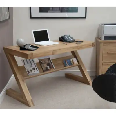 Simple Z Shape Home Office Computer Study Desk With 1 Drawer Open Base