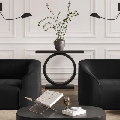 Modern Matte Black Finish Console Hall Table with Circle Base