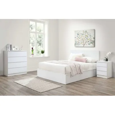 White Wood 135cm Double Ottoman Bed Panelled Headboard