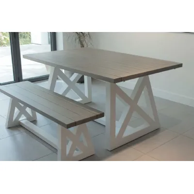 Grey Reclaimed Wood 160cm Rectangular Dining Table with White Cross Base