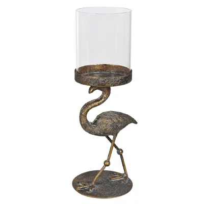 Antique Brass Flamingo Candleholder