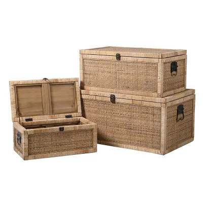 Set Of Three Rattan Trunks