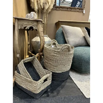 Set of 4 Tapered Seagrass Black Raffia Baskets*