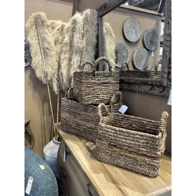 Set of 3 Banana Rectangle Baskets with Handles