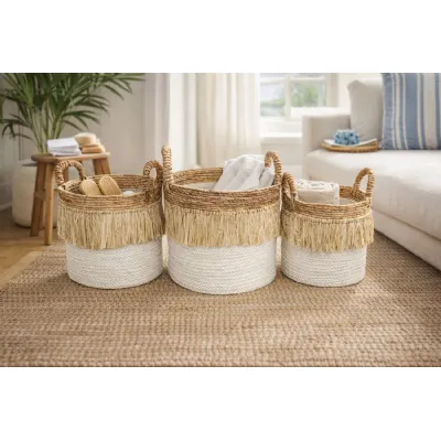 Set Of 3 Banana With Sisal Motif Basket
