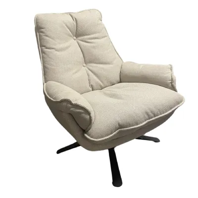 Oatmeal Plush Cushioning Twill Easy Armchair with Black Swivel Base