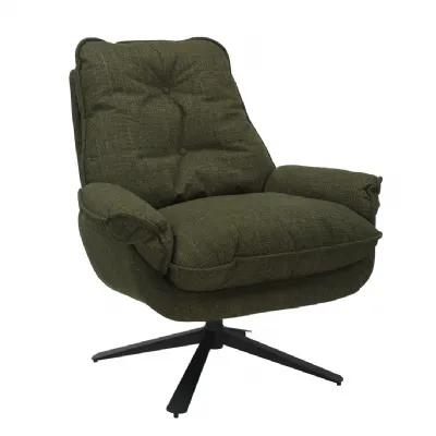 Green Plush Cushioning Twill Easy Armchair with Black Swivel Base